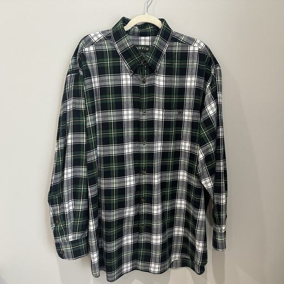 Orvis Shirt Mens XXL Blue Green Plaid Wool Blend Outdoor Button Down Shirt EUC - Picture 1 of 6
